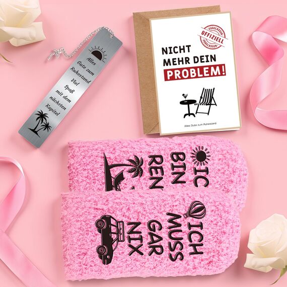 Giftota Ruhestand Geschenk Box Frauen, Renteneintritt Geschenk Frau Abschied Kollegen, Rosa Thermobecher Wellness Geschenkbox, Lustige Socken Ruhestand Rente, Abschiedsgeschenk Kollegin Kollege