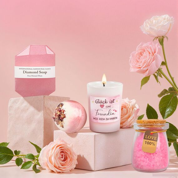 Giftota Geschenke für Frauen, Beste Freundin Weihnachtsgeschenke für Frauen Geschenk Beste Freundin Geburtstag Geschenkset für Frau, Rosa Thermobecher Geschenkbox Freundinnen, Wellness Geschenkset