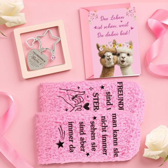 Giftota Geschenke für Frauen, Beste Freundin Weihnachtsgeschenke für Frauen Geschenk Beste Freundin Geburtstag Geschenkset für Frau, Rosa Thermobecher Geschenkbox Freundinnen, Wellness Geschenkset