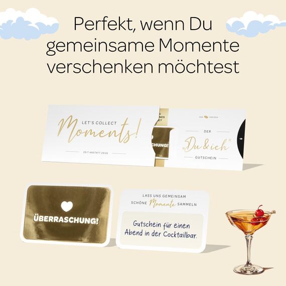 Creatastic - Du und ich Gutschein zum selber ausfüllen, Hülle, Karte, goldenes Ticket und Rubbelaufkleber Set, Reisegutschein, Wellness Gutschein, ideal als Geburtstagskarte und Geschenkgutschein