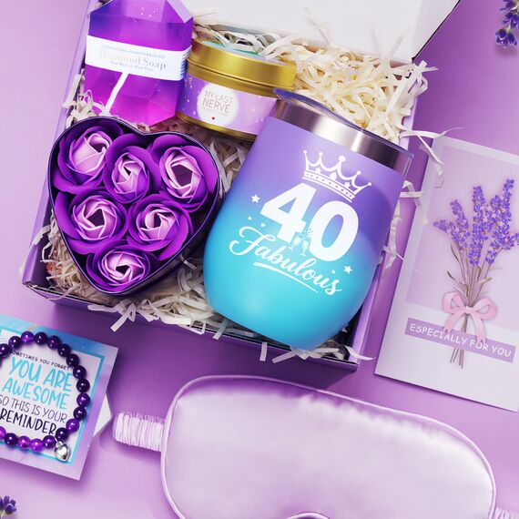 MUJUZE Geschenk zum 40 Geburtstag Frau,Geburtstagsgeschenk für Frauen 40,Wellness Weinbecher Geschenkset,Geschenk für Beste Freundin,Freundinnen,Schwester,Kollegin