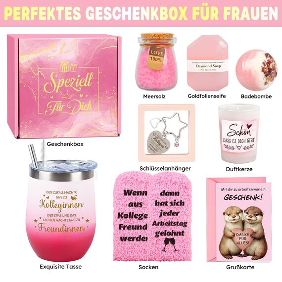 Giftota Abschiedsgeschenk Kollegen, Abschiedsgeschenk für Kollegin Frauen, Danke Geschenkset Arbeit Freundinnen, Rosa Thermobecher Wellness Geschenkbox, Geburtstagsgeschenk Kollegin Abschied Frauen