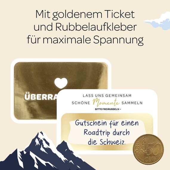 Creatastic - Du und ich Gutschein zum selber ausfüllen, Hülle, Karte, goldenes Ticket und Rubbelaufkleber Set, Reisegutschein, Wellness Gutschein, ideal als Geburtstagskarte und Geschenkgutschein