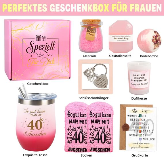 Giftota 40 Geburtstag Frauen, Geschenke für Frauen Geburtstagsgeschenk für Frau Personalisierte Geschenke 40 Geburtstag Geschenkset Rituals Frau für Freundin, Schwester, Ehefrau, Mama, Kollege