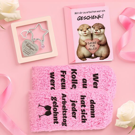 Giftota Abschiedsgeschenk Kollegen, Abschiedsgeschenk für Kollegin Frauen, Danke Geschenkset Arbeit Freundinnen, Rosa Thermobecher Wellness Geschenkbox, Geburtstagsgeschenk Kollegin Abschied Frauen