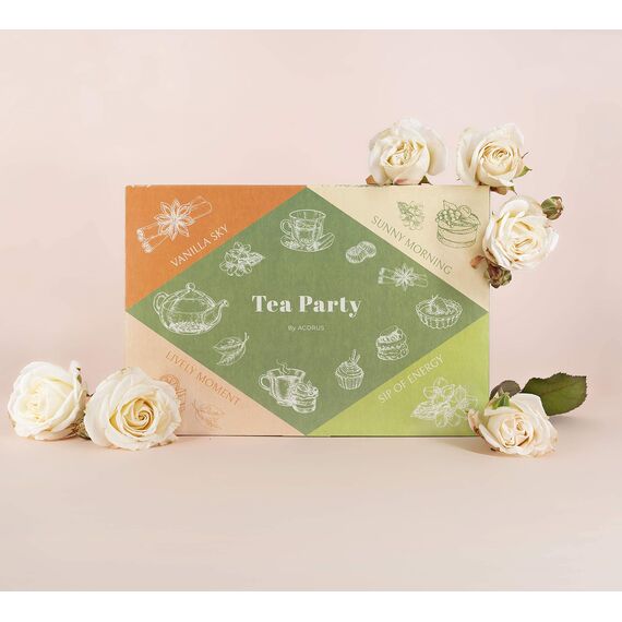 ACORUS | Party Tee Set | Tee Geschenkset mit 4 verschiedenen Geschmacksrichtungen | Natürliches Früchte Teeset | Teebox mit 40 Teebeutel