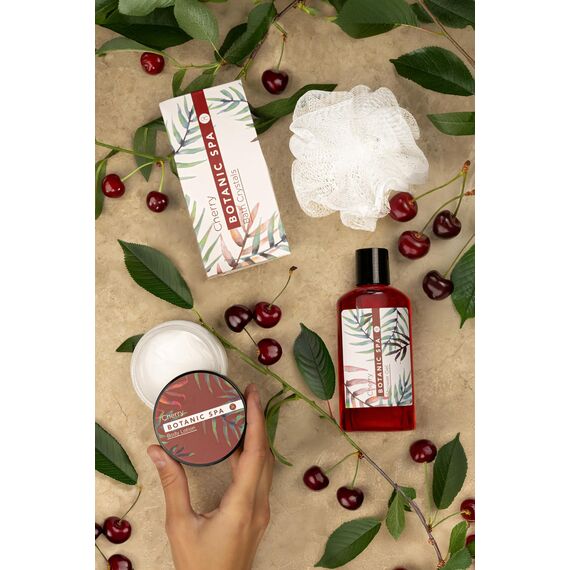 Accentra – Badeset Frauen CHERRY SPA im Seegraskorb – 4-teiliges Pflegeset mit Duschgel, Badesalz, Bodylotion & Netzschwamm – Wellness Geschenkset zum Geburtstag, Valentinstag & Weihnachten