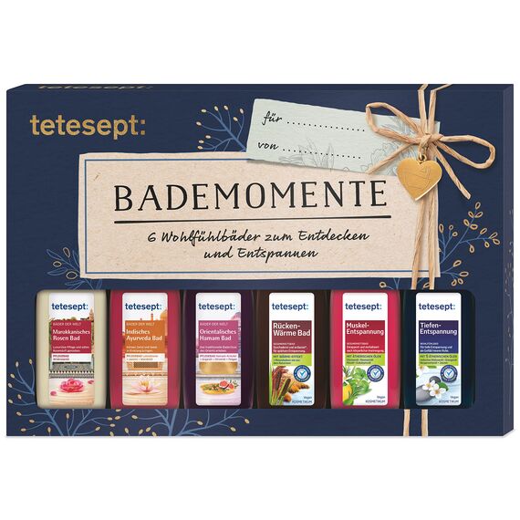 tetesept Bäder Geschenkset Bademomente – Badezusatz Probierset mit Geschenkanhänger - das ideale Präsent für jeden Anlass – 1 x Badeset (6 x 20 ml)