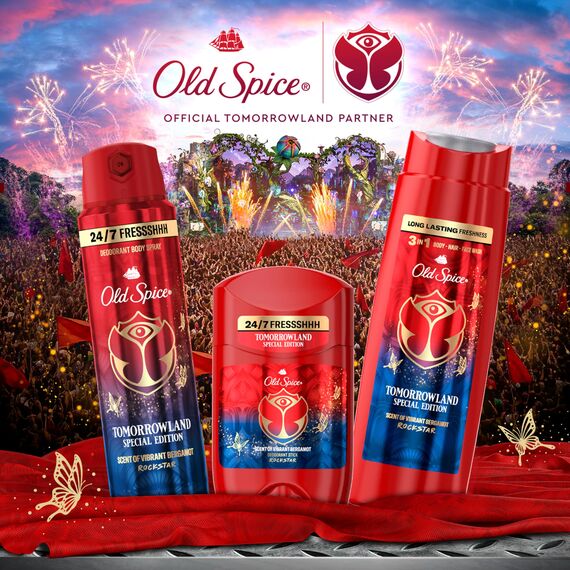 Old Spice Tomorrowland Geschenkset in Sonderedition mit Kulturtasche, Deostick, Deospray und Duschgel, 24-7 Frischhh bei täglicher Anwendung