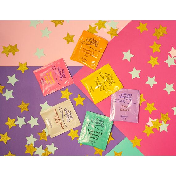 ACORUS | Aromen Konfetti Tee SET | Natürliches Tee Geschenkset | Feiern Sie mit 6 verschiedenen Geschmacksrichtungen | Große Teebox für verschiedene Anlässe | 60 Kräuter Teebeutel