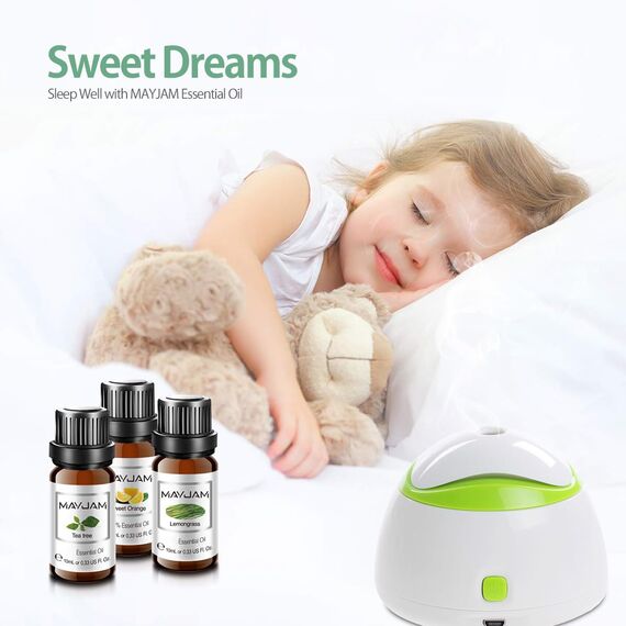 MAYJAM Ätherische Öle Set 6 x 10ml, Rein Naturrein Ätherisches Öl Eukalyptusöl, Lavendel, Süße Orange, Teebaum, Zitronengras, Pfefferminz, Duftöle Set für Diffuser Aromatherapie Geschenkset