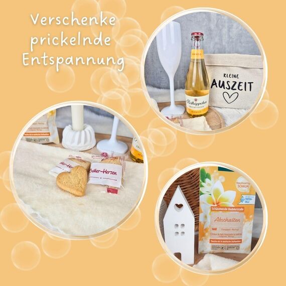 Wellness Geschenk | Geschenkset Frauen mit Entspannung Badeschaum | Kleine Auszeit im Canvas Baumwoll-Korb Geschenk Freundin | Entspannung Geschenk | Geschenke Freundin | Geburtstagsgeschenk Frauen