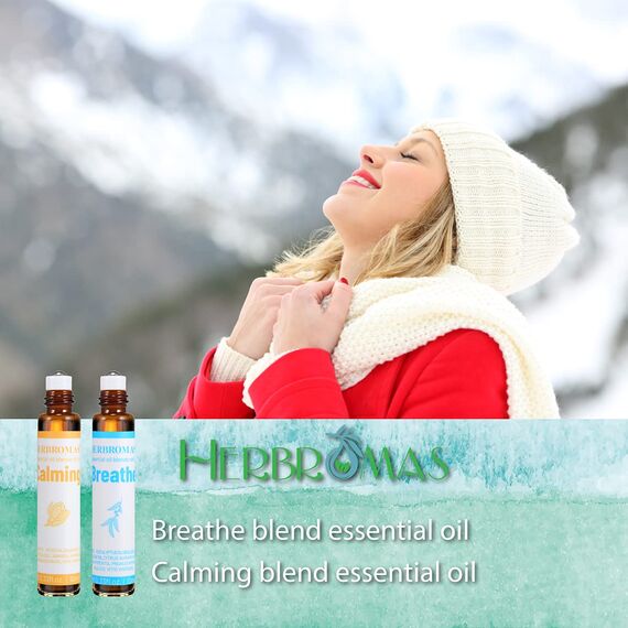 HERBROMAS-Aromatherapie ätherische Öle Roll On Set, gebrauchsfertige natürliche vorgetrübte ätherische Ölmischung, Entspannung Geschenk für Frauen und Männer, 6-Pack x 10ml für den Heimgebrauch