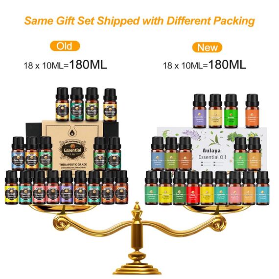Ätherische Öle Set 18 x 10 ml, Teebaum, Lavendel, Eukalyptus, Weihrauch, Zitronengras, Rosmarin, Orange, Minze, Zitrone, Bergamotte, Ylang-Ylang, Grapefruit, Kamille, Rose, Vanille, Patchouli Salbei