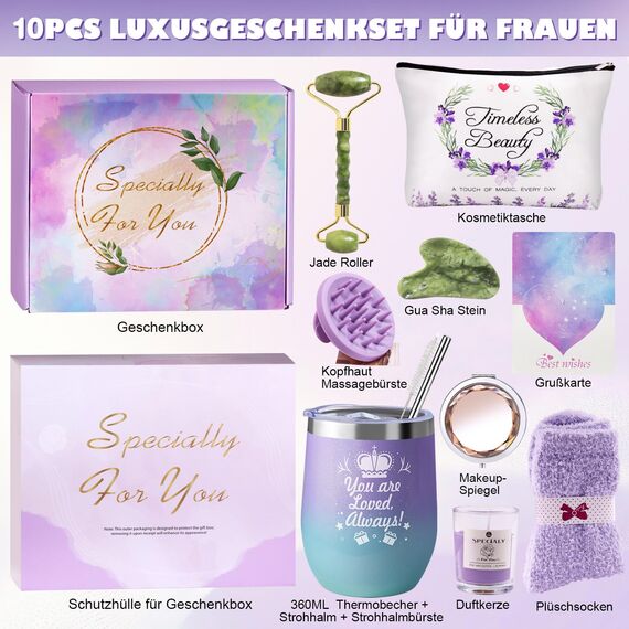 LIVEHITOP Geburtstagsgeschenk für Frauen, Geschenke für Frauen, 10PCS Entspannung Geschenkset Inklusive Thermobecher Mama Schwester Geschenk Freundin Geburtstag Valentinstag Muttertag Weihnachtstag