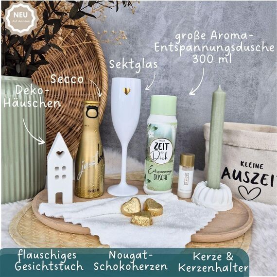 Geschenkkorb Frauen mit aromatischen Pflege Duschbad | Geschenkset Wellness |Kleine Auszeit im Baumwoll-Korb als Geschenk Freundin | Entspannung Geschenk | Geschenke Frauen | Geburtstagsgeschenk Fraue