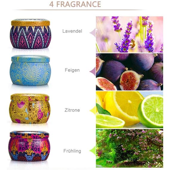 Geschenke für Frauen und Männer 4x125g Duftkerzen Geschenkset Kerzen Set mit Schöne Box aus Natürlichem Sojawachs für Mama,Frau,Freundin,Bester Freund zu Geburtstag als Kleine Mitbringsel