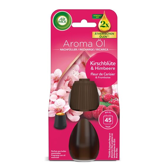 Air Wick Aroma-Öl Flakon Nachfüller – Duft: Kirschblüte und Himbeere – Fruchtig-floraler Wohnungsduft mit ätherischen Ölen – 6 x 20ml Duftöl Set