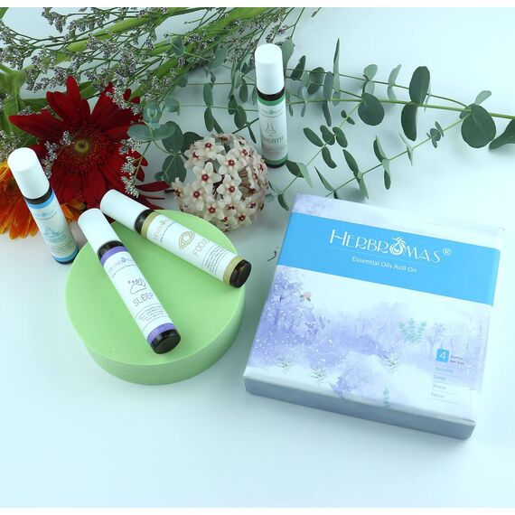Roll-On-Sets mit ätherischen Ölen für die Aromatherapie, Roll-on-Set mit natürlicher, vorverdünnter ätherischer Ölmischung, für Frauen zur Hautpflege und für den Heimgebrauch, Packung mit 4 x 10 ml
