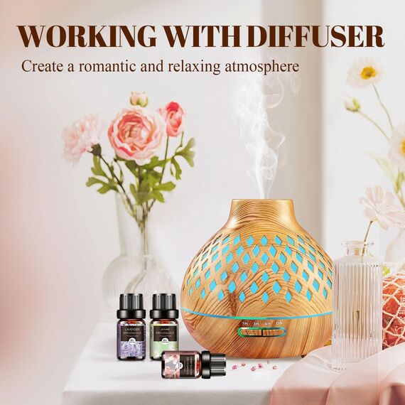 AESHORY Blumen Ätherische Öle Set 6 x 10ML, 100% Naturrein Blumige Essential Oils, Aromatherapie Duftöl für Diffuser Luftbefeuchter - Lavendel, Rose, Jasmin, Kirschblüte, Weißer Tee, Ylang Ylang