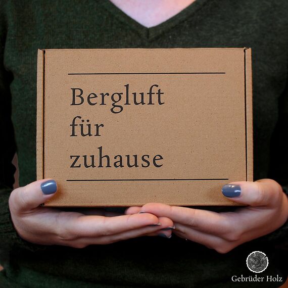 Alpen Zirben-Würfel Duft-Set | Zirbenholz-Würfel mit Motiv und Tropfstruktur + Zirben-Öl (10 ml) | Duftspender aus Holz (Berge)