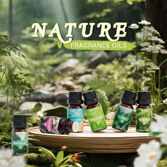 SALKING Natur Ätherische Öle Set, Aromatherapie Duftöl GeschenkSet, Pure Duftöle für Diffuser Luftbefeuchter, 6x10 ml (Kiefer, Meeresbrise, Regen, frisch geschnittenes Gras, Wildblumen, Bergluft)