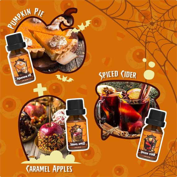 SALUBRITO Halloween Ätherisches Öle Set, Aromatherapie Herbst Duftöl für Diffusor - Kürbis Gewürz, Gewürzter Apfer, Karamellapfel, Süßigkeitsmais, Hexengebräu, Gruselig Duftöl GeschenkSet für Frauen