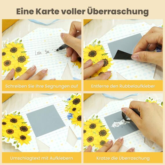 Geschenke für Frauen, Geschenk Freundin Geburtstag, 8tlg Sonnenblumen Geburtstag beinhaltet Duftkerze, Rubbellose Grußkarte, Positive Sonnenblumen, Weihnachtstag Geschenkset für Schwester Mama