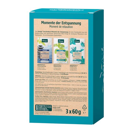 Kneipp Geschenkset Momente der Entspannung - ausgewählte Badekristalle Bestseller (3 x 60g): Tiefenentspannung, Entspannung Pur und Goodbye Stress - kleine Aufmerksamkeit und ideales Mitbringsel