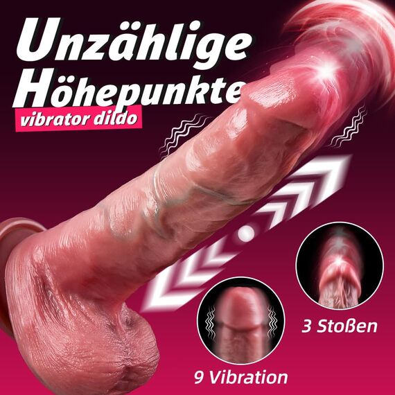 Realistischer Vibrator Dildo für Frauen mit 3 Stoßfunktion 9 Vibration 600 Stöße/Min klassische Anal Penis Dildos mit starkem Saugnapf Dildoschwanz Sexspielzeug für Frauen und Männer