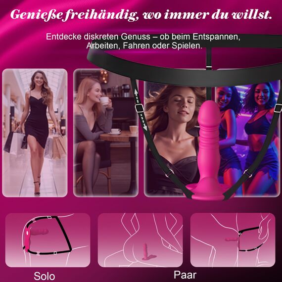 Aufsitz Dildo Vibration für Frauen mit Stoßfunktion Reibungsfunktion, Sex Spielzeug für die Frau Paare, Strap On G Punkt Anal Dildo Vibrator mit App Fernbedienung, BDSM Umschnalldildo Sexmaschine