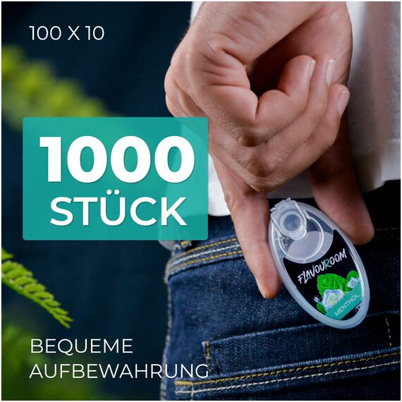 Flavouroom Premium Menthol Kapseln 1000er Set | DIY Menthol Filter für unvergesslichen Flavour Geschmack | inkl. Box zur Aufbewahrung der aromatischen Click Hülsen Kugeln