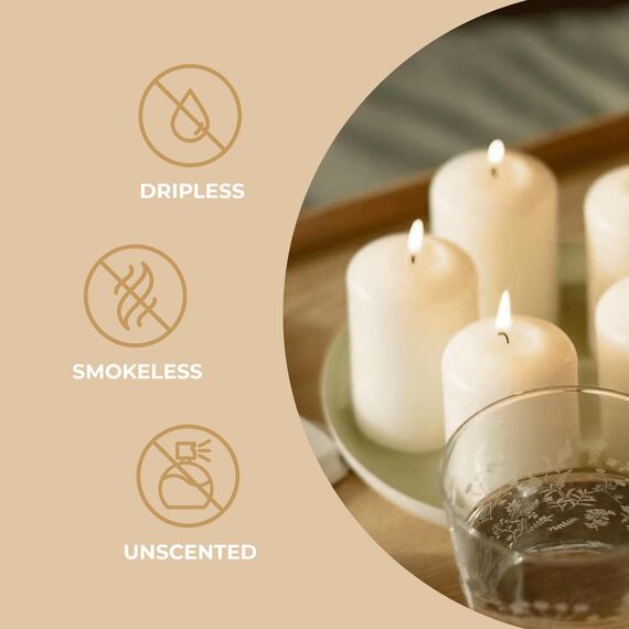 Horeca Candles - Stumpenkerzen - Elfenbein - Ø 4 x 7 cm - 80er Set Blockkerzen - Lange Brenndauer 12 Stunden - Ohne Duft - Kerzen für Haushalt, Feiern und Gastronomie