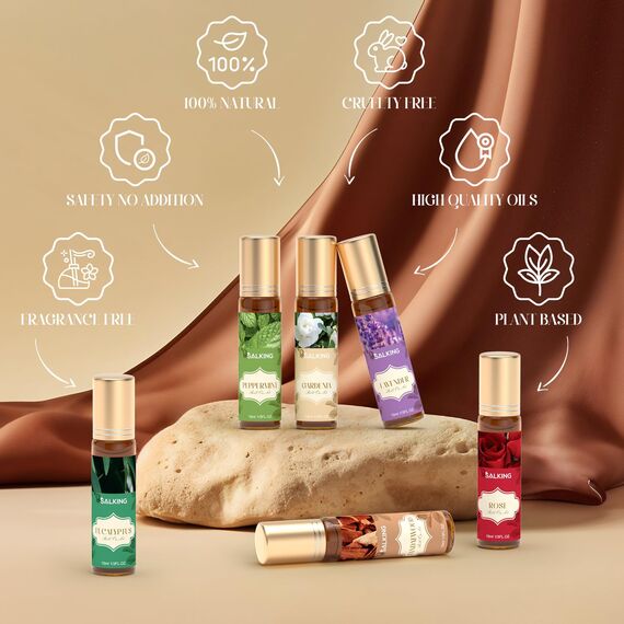 SALKING Aufrollen Ätherische Öle Set, Aromatherapie Roll On Duftöl GeschenkSet, Duftöle für Diffuser Luftbefeuchter,6x10 ml Sandelholz, Eukalyptus, Pfefferminze, Lavendel, Neroli, Kamille