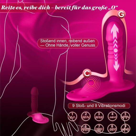Aufsitz Dildo Vibration für Frauen mit Stoßfunktion Reibungsfunktion, Sex Spielzeug für die Frau Paare, Strap On G Punkt Anal Dildo Vibrator mit App Fernbedienung, BDSM Umschnalldildo Sexmaschine