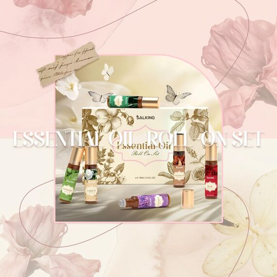 SALKING Aufrollen Ätherische Öle Set, Aromatherapie Roll On Duftöl GeschenkSet, Duftöle für Diffuser Luftbefeuchter,6x10 ml Sandelholz, Eukalyptus, Pfefferminze, Lavendel, Neroli, Kamille