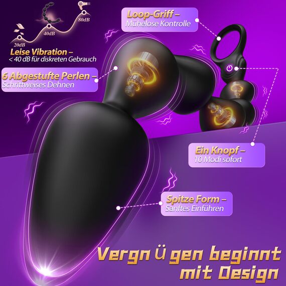 Flüssigsilikon Analplug Analkugeln mit 10 Vibrationsmodi Anal Dildo & Analvibratoren für Männer und Frauen 36cm Sexspielzeug für die Paare BDSM Anal Beads Prostata Stimulation Männer