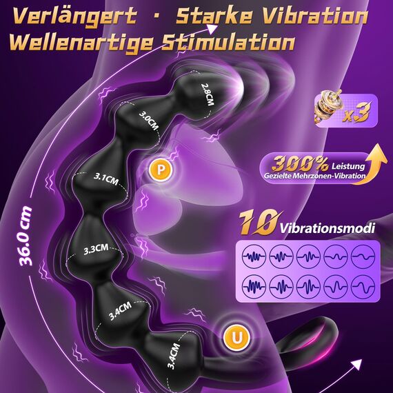 Flüssigsilikon Analplug Analkugeln mit 10 Vibrationsmodi Anal Dildo & Analvibratoren für Männer und Frauen 36cm Sexspielzeug für die Paare BDSM Anal Beads Prostata Stimulation Männer
