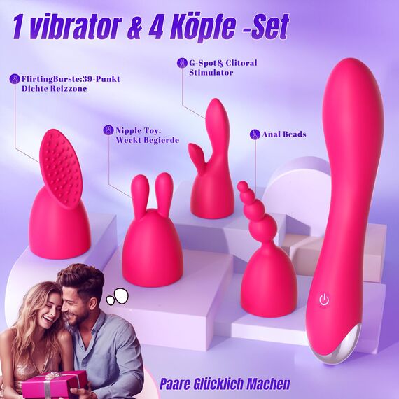 Vibratorensets für Frauen Dildo Vibrator, Multifunktionaler 4 Köpfe 20 Modi Sex Spielzeug für die Frau Paare G punkt Vibration für Frauen Klitoris Nipple Analplug Sexspielzeug Leises Design