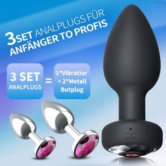 Analplug# für Frauen Männer Analplug 3 Stücke Set Buttplug Silikon Matell Anal Plug Buttplugs mit 10 Vibration Vibrator für Frau Anal Plug Sexspielzeug geeignet für Anfänger, Frauen, Männer Paare