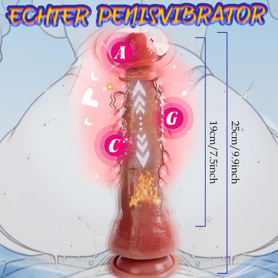 Groß Dildo Vibrator Sexspielzeug für Frauen Solo, 25cm XXL Penis Dildos Sex Spielzeug für die Frau Extrem, 3 Teleskop und 9Vibrationmode mit Stoßfunktion,3Rotierender, Anal prostata Stimulation Männer