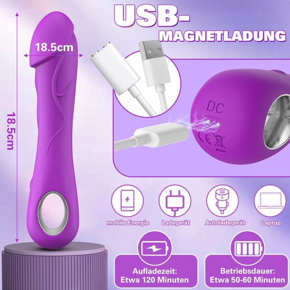 Silikon Klassische Vibrator Vibration für Frauen Sexspielzeug Vibratoren für sie Klitoris Leise, Sex Toys Realistische Dildo Analvibrator für Paare mit 10 Modi G-Punkt Vibrators (Traubenviolett)