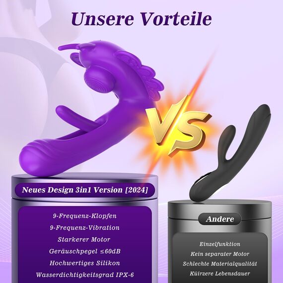 G Punkt Vibration für Frauen Klitoris, 3 in 1 Dildo Vibrator mit 9 Vibrations, 9 Flattermodi, Clitoris Vibrator Sex Spielzeug, Sex Toy für Klitoris Brustwarze Stimulator für Paare APP-Fernbedienung