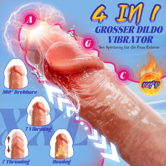 Groß Dildo Vibrator Sexspielzeug für Frauen Solo, 25cm XXL Penis Dildos Sex Spielzeug für die Frau Extrem, 3 Teleskop und 9Vibrationmode mit Stoßfunktion,3Rotierender, Anal prostata Stimulation Männer
