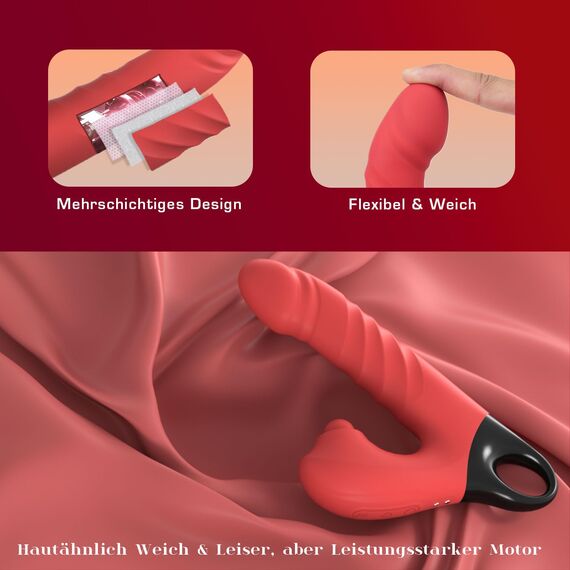 Dildo Vibrator Stoßfunktion, 3 in 1 G Punkt Vibration für Frauen Klitoris, Sex Spielzeug für die Frau Paare Extrem, Realistische Silikon Anal Dildo, Budoli Sexspielzeug 3 Stoss 5 Lecken 10 Vibrationen