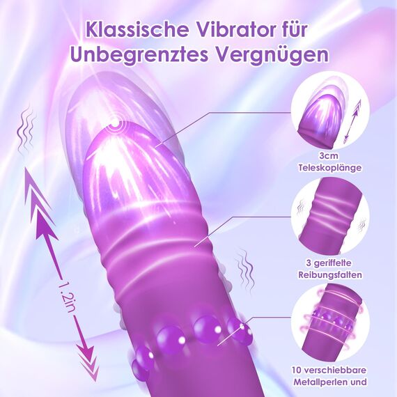 Vibrator Dildo Sexspielzeug für Frauen G-Punkt Klitoris, Sex Spielzeug für die Frau mit 10 Stoßfunktion Teleskop Vibration, Vibratorensets für Frauen Paare, Analvibrator für Sie, Masturbator Sex Toys