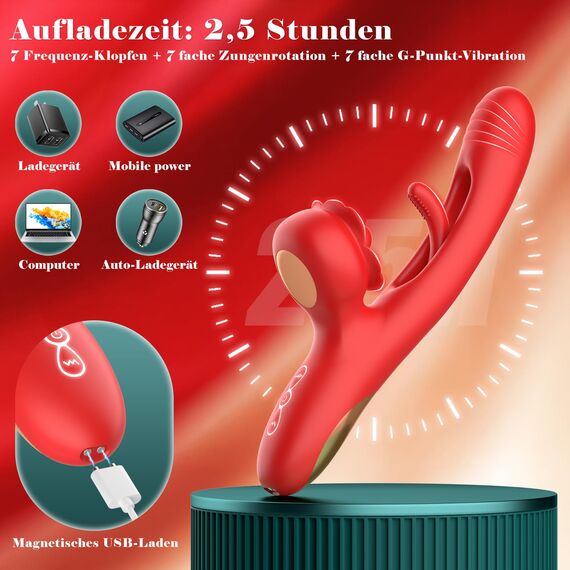 4 in 1 Dildo Vibrator Sex Spielzeug für die Frau lecken, für Frauen mit 7 Frequenz Klopfen 7 Fache Zungenrotation 7 fache G.Punkt Vibration für Frauen Klitoris Stimulator, Sex Toys für Paare Damen