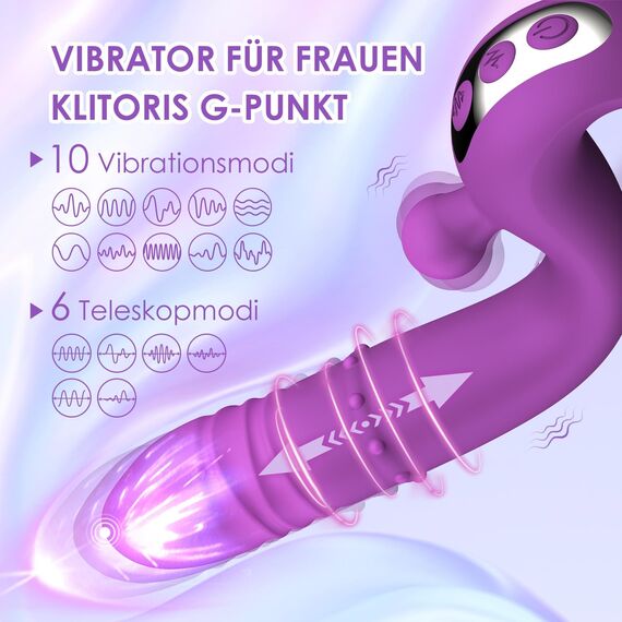 Vibrator Dildo Sexspielzeug für Frauen G-Punkt Klitoris, Sex Spielzeug für die Frau mit 10 Stoßfunktion Teleskop Vibration, Vibratorensets für Frauen Paare, Analvibrator für Sie, Masturbator Sex Toys