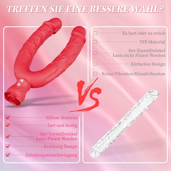 U-förmiges Doppeldildo Vibrator mit 10 Vibrationsmodi Silikon G-Punkt Vibratoren für sie Klitoris Leise Realistische Dildo Analvibrator Sexspielzeug für Frauen Lesben Paare Sex Spielzeug für die Frau