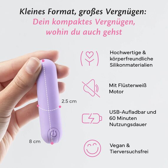 Fae Mini Vibration für Frauen - Klitoris und G-Punkt Stimulator mit 10 Vibrationsmodi & 3 Aufsätzen Sexspielzeug, Stimulator Sex Toy Vibratorensets - Joy Serie, Periwinkle Purple